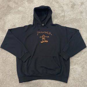 Thrasher Black Hoodie with Orange Skate Graphic